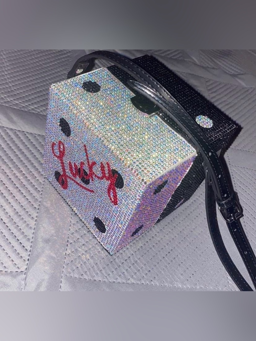 Bling Rhinestone Lucky Dice Crossbody Bag - Iridescent White